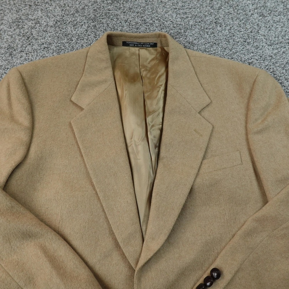 Camel Hair Blazer Mens 40 Beige Brown Tan Button Sport Coat Suit Jacket Top Work